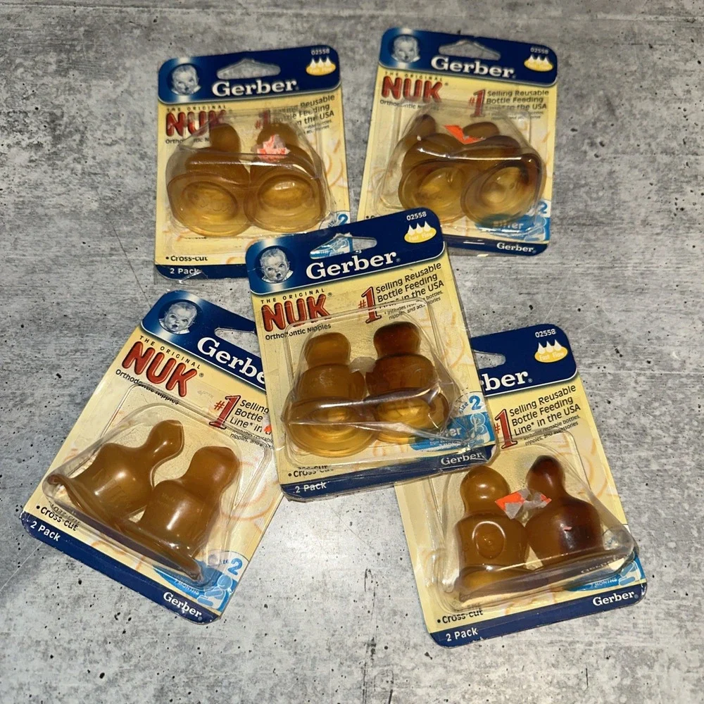 As Is 5- 2pk Gerber NUK Orthodontic Latex Bottle Nipples Fast Flow Sz 2